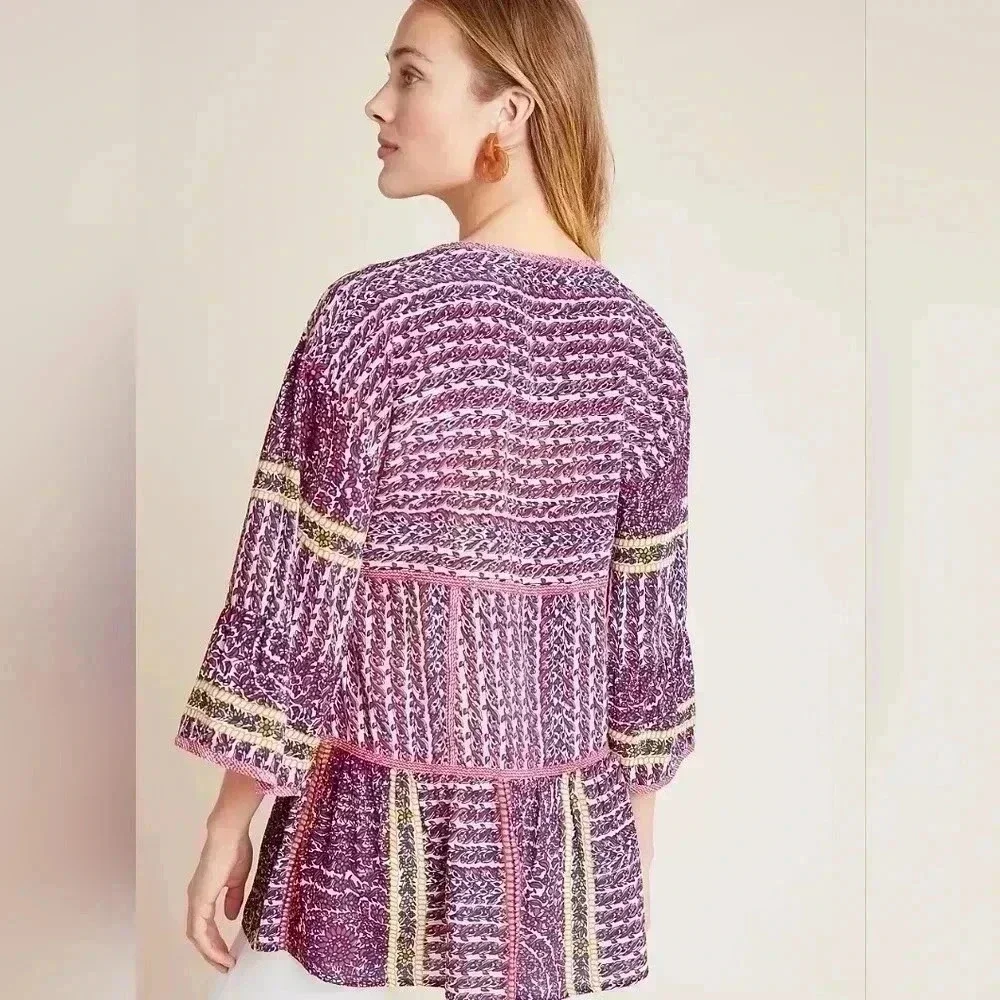 NWOT Anthropologie Maeve Lilyana Tiered Silk Blouse XS - Picture 2 of 7